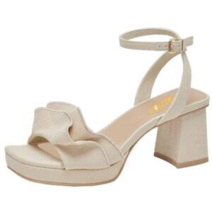 Pazzion Women's Platform Square Toe Pleated Ruffle Sandals Chunky High Heels Str